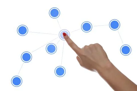Finger pressing one of the buttons in the network Stock Illustration