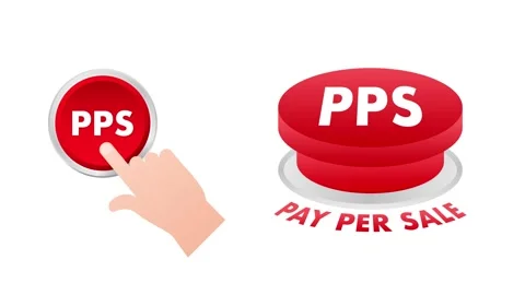 Finger pressing pay per sale button animation on white and green screen Stock Footage 312897645