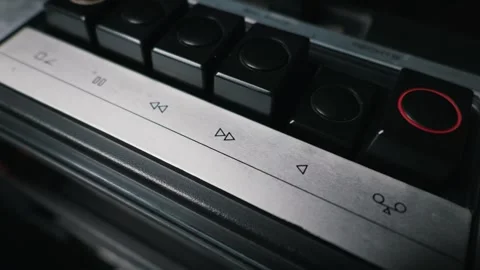 Finger Pressing Play Button on Vintage Tape Player in Extreme Close Up Stock Footage 333819286