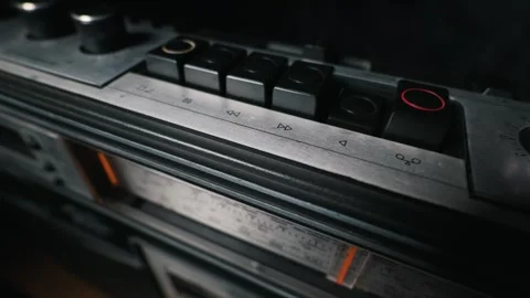 Finger Pressing Play Button on Vintage Cassette Tape Player Stock Footage 334110420
