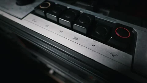 Finger Pressing Play Button on Vintage Audio Cassette Player Stock Footage 334110517