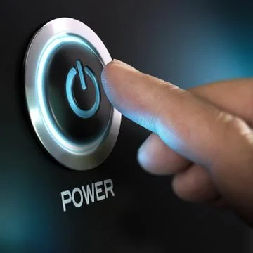 Finger Pressing Power Button on a Computer Stock Photos