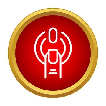 Finger pressing power button starting up electronics system Stock Illustration