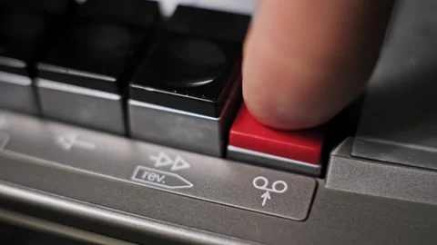 Finger Pressing Record Button on Cassette Deck Macro Stock Footage 319788738