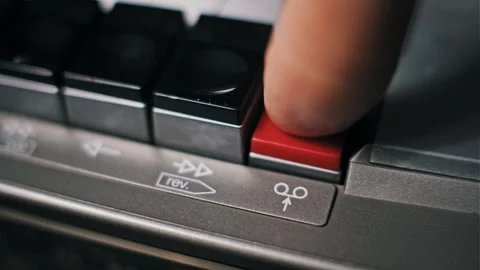Finger Pressing Red Record Button on Cassette Recorder Stock Footage 324630964