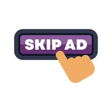 Finger pressing skip ad button on purple interface Stock Illustration