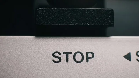 Finger Pressing Stop Button Macro View Stock Footage 322019413