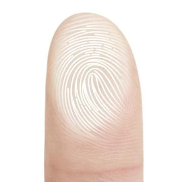 Finger pressing on virtual button with dactyloscopy scanner. Stock Photos