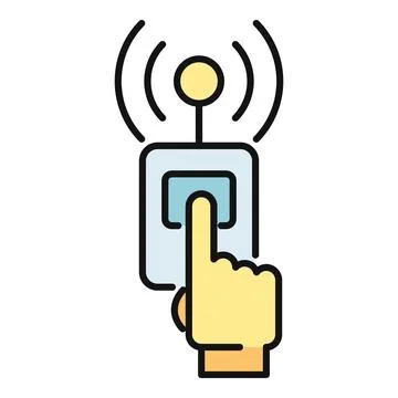 Finger pressing wireless remote control button transmitting signal Stock Illustration