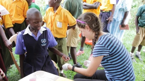 Finger-prick test for HIV in Uganda, Africa. Stock Footage 96176092