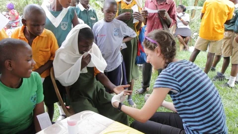 Finger-prick test for HIV in Uganda, Africa. Stock Footage 96176199