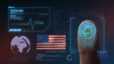 Finger Print Biometric Scanning Identification System. United States of Ameri Stock Footage 101386252