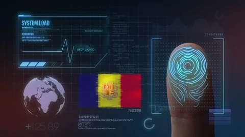 Finger Print Biometric Scanning Identification System. Andorra Nationality Stock Footage 101386985