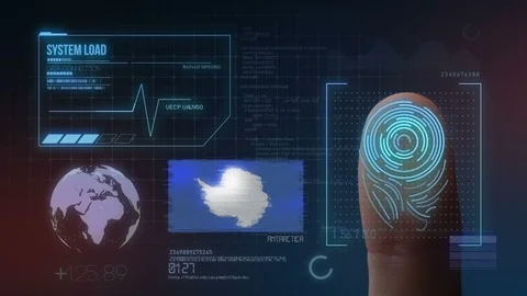 Finger Print Biometric Scanning Identification System. Antarctica Nationality Stock Footage 101387261
