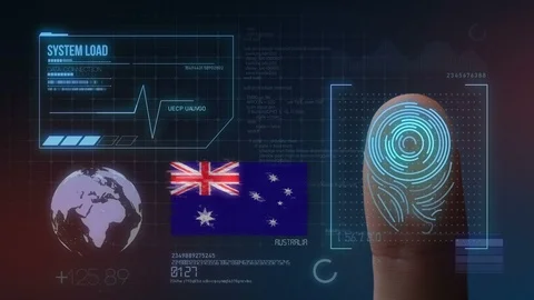 Finger Print Biometric Scanning Identification System. Australia Nationality Stock Footage 101387800