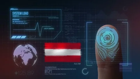 Finger Print Biometric Scanning Identification System. Austria Nationality Stock Footage 101387965