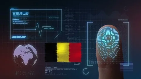 Finger Print Biometric Scanning Identification System. Belgium Nationality Stock Footage 102352289