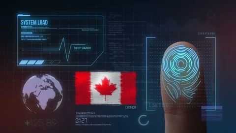 Finger Print Biometric Scanning Identification System. Canada Nationality Stock Footage 102358692