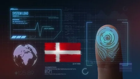 Finger Print Biometric Scanning Identification System. Denmark Nationality Stock Footage 102478378
