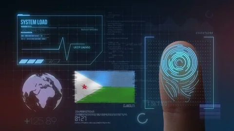 Finger Print Biometric Scanning Identification System. Djibouti Nationality Stock Footage 102478431