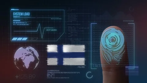Finger Print Biometric Scanning Identification System. Finland Nationality Stock Footage 102480657