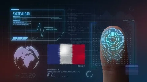 Finger Print Biometric Scanning Identification System. France Nationality Stock Footage 102480902