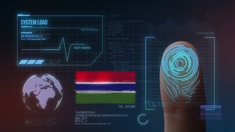 Finger Print Biometric Scanning Identification System. The Gambia Nationality Stock Footage 102481602
