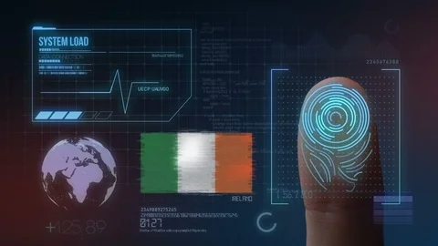 Finger Print Biometric Scanning Identification System. Ireland Nationality Stock Footage 102500669