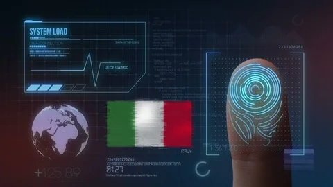Finger Print Biometric Scanning Identification System. Italy Nationality Stock Footage 102505322