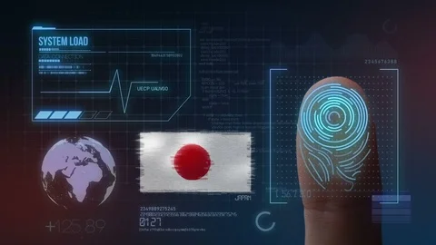 Finger Print Biometric Scanning Identification System. Japan Nationality Stock Footage 102507801