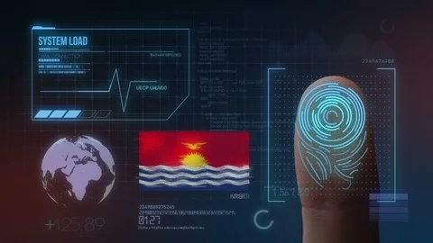Finger Print Biometric Scanning Identification System. Kiribati Nationality Stock Footage 102510244