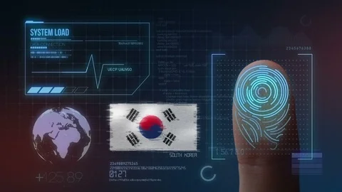 Finger Print Biometric Scanning Identification System. South Korea Nationalit Stock Footage 102511791