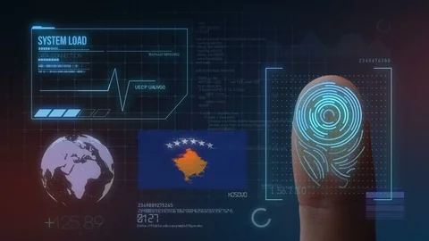 Finger Print Biometric Scanning Identification System. Kosovo Nationality Stock Footage 102512722