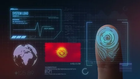Finger Print Biometric Scanning Identification System. Kyrgyzstan Nationality Stock Footage 102514609
