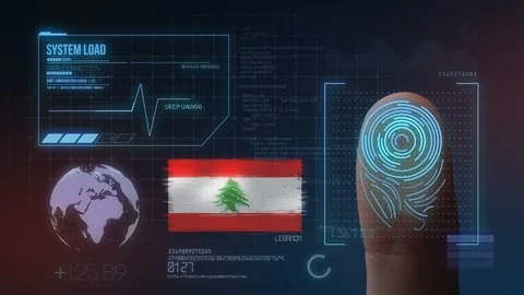 Finger Print Biometric Scanning Identification System. Lebanon Nationality Stock Footage 102517232