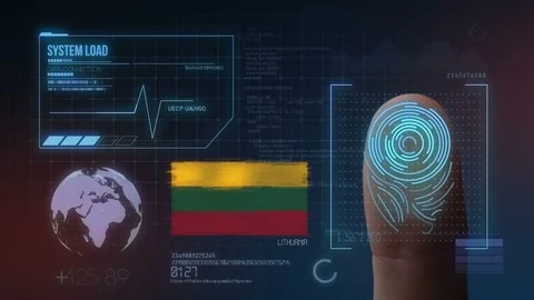 Finger Print Biometric Scanning Identification System. Lithuania Nationality Stock Footage 102522926