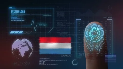 Finger Print Biometric Scanning Identification System. Luxembourg Nationality Stock Footage 102523586