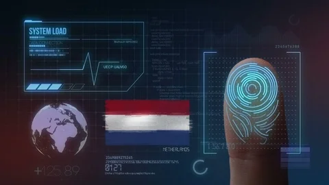 Finger Print Biometric Scanning Identification System. Netherlands Nationalit Stock Footage 102549520