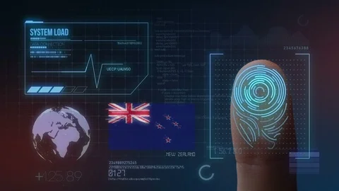 Finger Print Biometric Scanning Identification System. New Zealand Nationalit Stock Footage 102550052