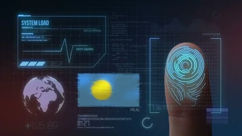 Finger Print Biometric Scanning Identification System. Palau Nationality Stock Footage 102556935