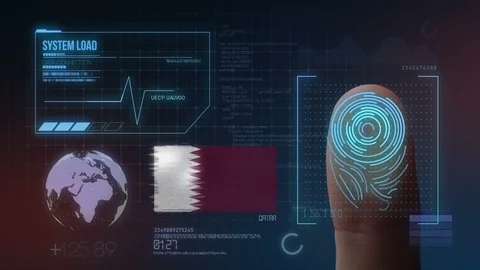 Finger Print Biometric Scanning Identification System. Qatar Nationality Stock Footage 102564804