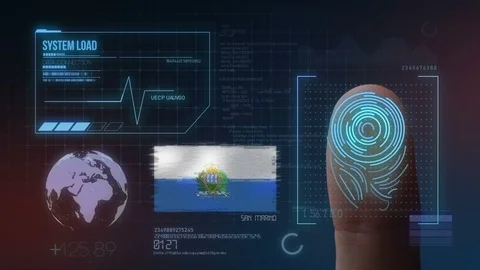Finger Print Biometric Scanning Identification System. San Marino Nationality Stock Footage 102572843
