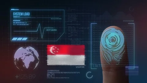 Finger Print Biometric Scanning Identification System. Singapore Nationality Stock Footage 102579496