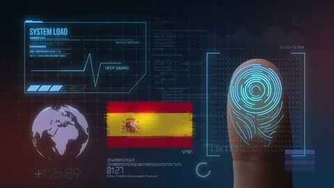Finger Print Biometric Scanning Identification System. Spain Nationality Stock Footage 102584225