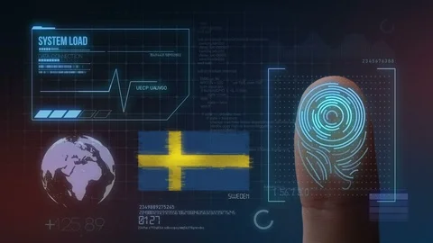 Finger Print Biometric Scanning Identification System. Sweden Nationality Stock Footage 102586917