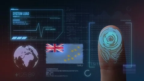 Finger Print Biometric Scanning Identification System. Tuvalu Nationality Stock Footage 102592905