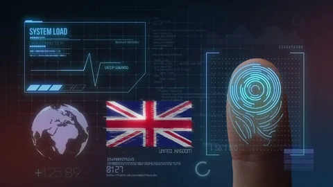 Finger Print Biometric Scanning Identification System. United Kingdom Nationa Stock Footage 102594718
