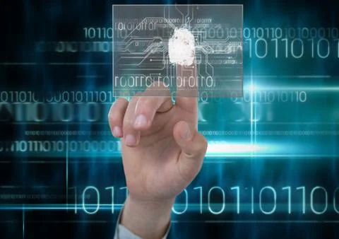 Finger print, blue with lights binary background 写真素材