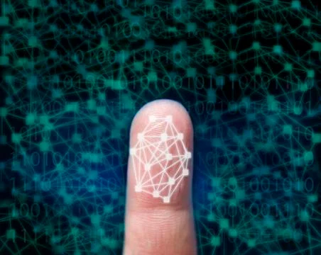 Finger print detect security in digital network Stock Photos
