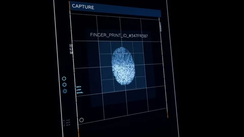 Finger Print Identification System Thumbprint. Modern Spy Technology Stockbeeldmateriaal 129223066